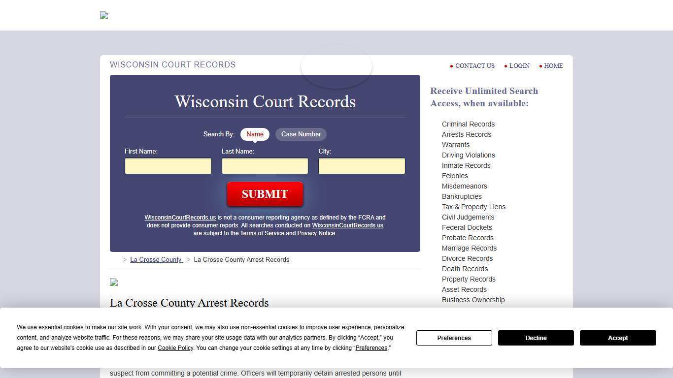 La Crosse County Arrest Records | WisconsinCourtRecords.us